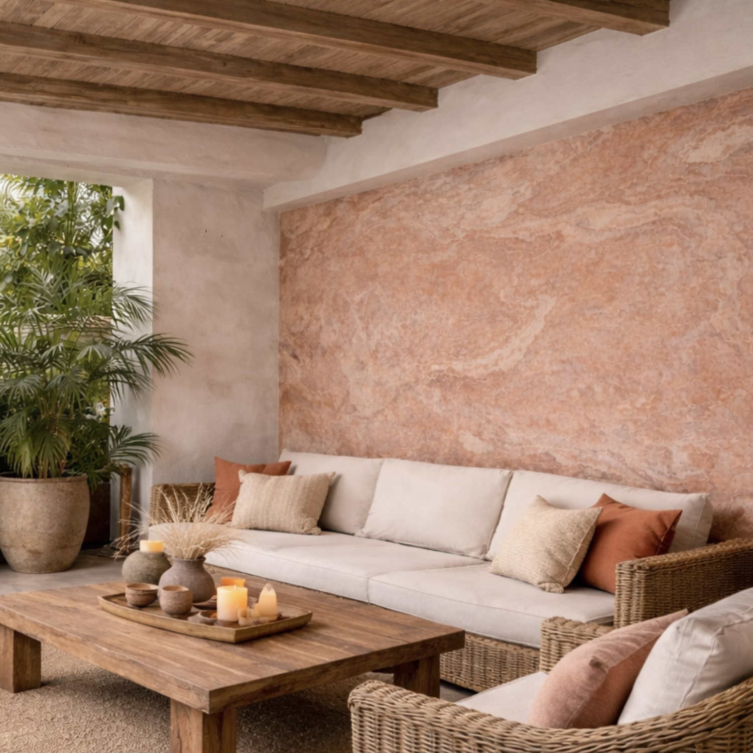 Feuille de pierre 66 | Mur terrasse extérieur avec intégration de feuille de pierre